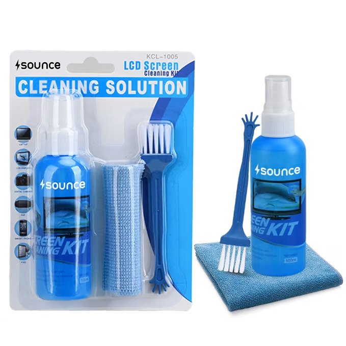 Sounce 3 in 1 screen cleaning kit with 100ml spray microfiber cloth and brush